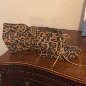 Animal print wedge booties